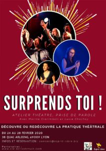 « Surprends toi », atelier théâtre et prise de parole, ouvert à tous à partir de 15 ans.